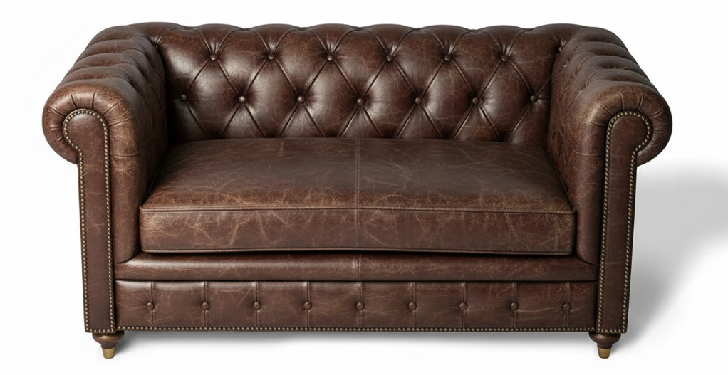Leather sofa before cleaning - stains and wear visible